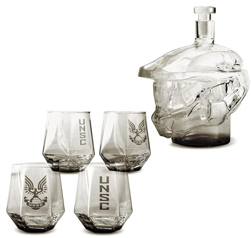 The Source Wholesale Halo Master Chief Glass Decanter and 4 Tumbler Glasses Collectable Drinking Set