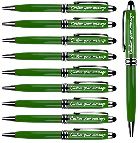 ANCOLOFIS Penne a sfera esecutive personalizzate Set da scrittura per la scuola con punta stilo Corpo in metallo - Nome personale inciso Nome squadra/Numero di telefono/Indirizzo - 10 penne/scatola