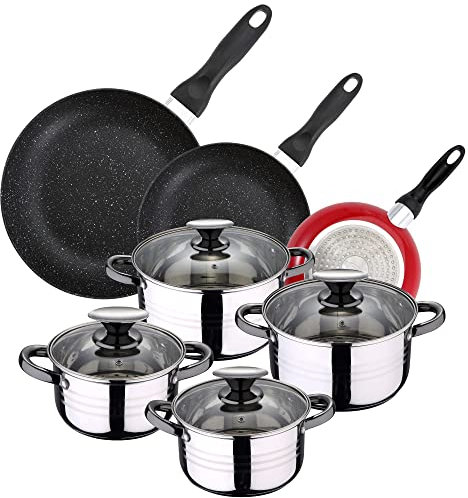 PACK DE 3 SARTENES SAN IGNACIO Ø16CM Ø20CM Ø24CM + BATERÍA DE COCINA 8 PIEZAS EN ACERO INOXIDABLE