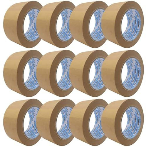 gws tapes Papier-Packband 12 Rollen/Naturkautschuk-Klebstoff/nachhaltig/recyclinggerecht/Klebeband für Pakete, Umzug uvm / 50 m x 50 mm, braun