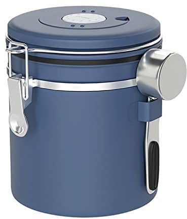 Charwin Coffee Container Airtight, Coffee Canister Stainless Steel Aroma Container Storage with CO₂ Valve, Coffee Bean Vacuum for Coffee Powder Tea Nuts Cocoa Storage 1.5 L Blue