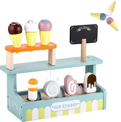 GAGAKU EIS Spielzeug für Kinder Eisdiele Kinder Holz Kinderküche Eisladen Kinder Holz für Rollenspiele mit Einkaufsladen Holzspielzeug ab 3 Jahre