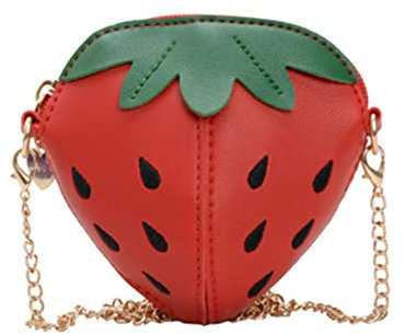 VALICLUD Erdbeere Umhängetasche Für Junge Mädchen Süße Crossbody Bag Mit Kettenriemen Einzigartige Erdbeerform Für Kleine Gegenstände Praktische Tasche Für Mädchen Rot