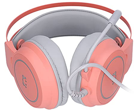 PUSOKEI Casque de Jeu avec Son Surround Casque de Jeu Filaire RVB avec Microphone Omnidirectionnel, Jeu D'ordinateur sur L'oreille Microphone Flexible Contrôle du Volume avec Micro (Pêche)