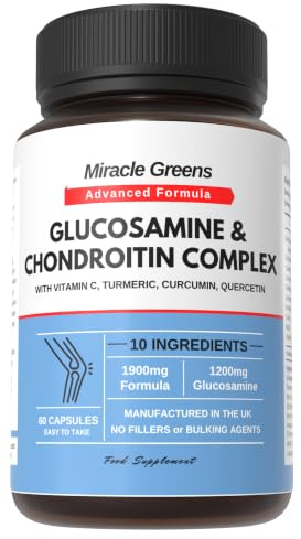 1900mg Glucosamine and Chondroitin Complex | High Strength with 10 Ingredients - Turmeric, Curcumin, Vitamin C, Quercetin, Ginger, MSM and More | Contributes to the Normal Function of Bones | UK Made