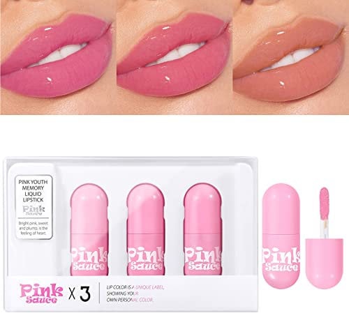 HERBENJOY Lip Gloss Set, Glossy Moisturizing Lipgloss Long Lasting Liquid Lipstick Kit, 3 Colours Watery Non-Stick Cup Lip Stain Hydrating Lightweight Lip Colour Brighten Lip Plumper Gloss (Group A)