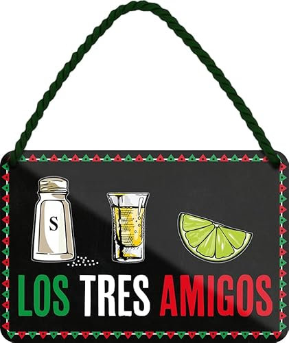 Blechschild ''Los tres amigos'' 18x12cm Geschenk Lustige Sprüche Feier Vintage Retro Geburtstag Deko Party Überraschung Fan Alkohol Cocktail Bier Sekt Getränk