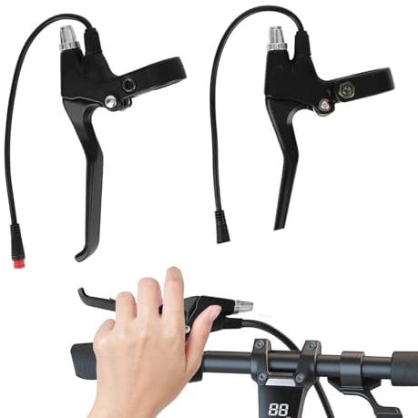 Tissting 1 Paio Leva Freno Bici Elettrica, Leve per Bicicletta, 22mm 2 Fili Lega di Alluminio Leve per Bicicletta Nero Universale Maniglia del Freno per Bici Elettrica Motorizzata 12-72V