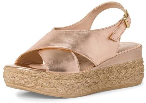 MARCO TOZZI Damen Sandalen mit Absatz aus Leder mit Plateausohle, Metallisch (Rose Metallic), 38 EU