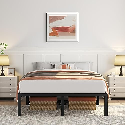 Yaheetech 36.5 cm Quick Lock Metal Bed Frame 5ft King, Metal Platform Bed Mattress Foundation with Ultra-Durable Steel Slat Support/5-minute Assembly/No Screws and No Box Spring Needed/Black