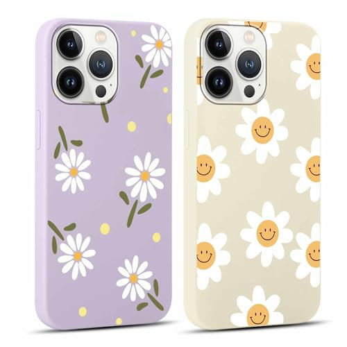 Yoedge 2 Stück HandyHülle für iPhone 13 Pro Hülle 6,1, Mädchen Schutzhülle Blumen Muster Aesthetic Design,Frauen Geschenk Weich TPU Silikon Stoßfest Cover Case für iPhone 13 Pro, Lila Blume