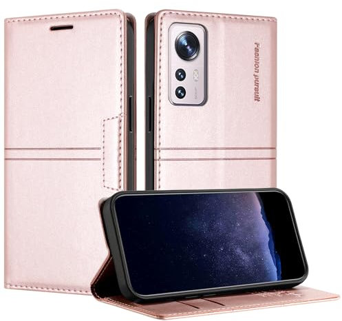 TOUCASA Custodia per Xiaomi 12 Lite, Flip Custodia Portafoglio in Pelle, con Funzione Stand Chiusura Magnetica Slot per Schede Custodia per Mi 12 Lite - Rosa