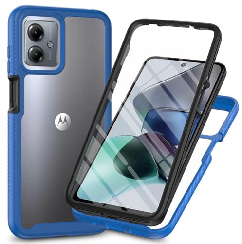 Motorola Moto G14 Case with Built-in Screen Protector, 360 Full Body Protective Cover Heavy Duty Anti-Scratch Shockproof Slim Silicone Bumper Clear Phone Case for Motorola Moto G14, Blue