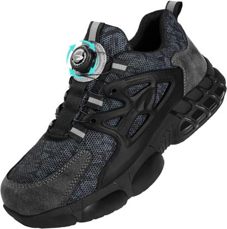 OFFCUP Safety Shoes Mens, Work Trainers with Steel Toe Cap, Lightweight Comfortable Work Shoes, Industrial Sneakers, Anti Slip Shock Absorption, Mountain Lock 8UK/42