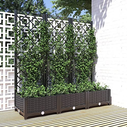 ARKEM Pflanzkübel mit Spalier Schwarz 120x40x121,5 cm PP Blumentopf Gross Innen PflanzgefäßE FüR Draussen