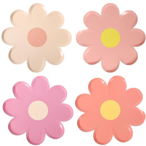 AimFun Daisy Pappteller Groovy Party Teller Einwegteller 22,9 cm Blumenform Speiseteller Retro Boho Hippie Teller für Geburtstag Babyparty Hochzeit Brautparty Dekor Supplies (36, Groovy)