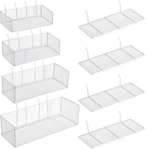 Hicarer Stecktafelkörbe und Stecktafel-Rack-Set, Stecktafel-Haken, quadratische Draht-Regalkörbe, zum Organisieren von Werkzeugen, Werkbank, Zubehör, Garagenaufbewahrung, Wand-Organizer-Aufsätzen