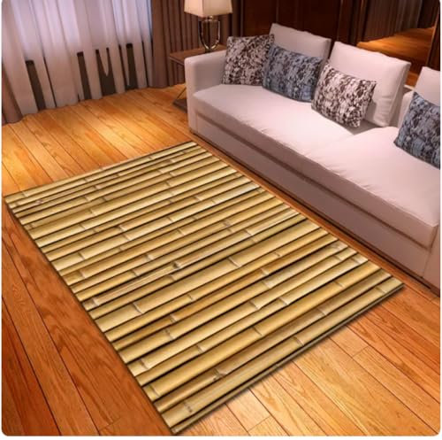 PASPRT Tapis pour Salon Bambou Imprimé Porte D’Entrée Tapis Anti-Slip Chambre Salle À Manger Balcon Tapis 200X300Cm