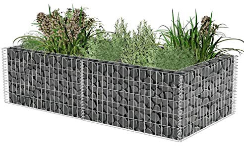 Tidyard Jardinière à Gabion Acier Galvanisé 180 x 90 x 50 cm Grille de Mailles Fleur Plante Lit Surélevé, Panier de Gabion pour Jardin, Terrasse, Arrière-Cour, Extérieur Décorative