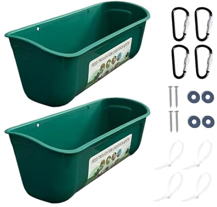 Poupangke Zaun-Futterspender für Hühner, 2 Stück, hängende Futtertrog mit Clips, Hühner-Wasserspender, hängende Hühnertränke für Ziegen, Enten, Hunde, Ziegenenten-Bewässerungseimer