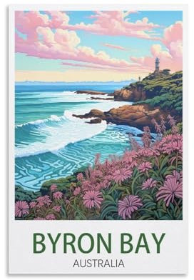 CNAHEIZ Byron Bay Australien Vintage-Reiseposter mit Küstenmotiv, 40 x 60 cm, Leinwand-Kunstdruck, Gemälde für Wanddekoration, Wohnzimmer, Schlafzimmer
