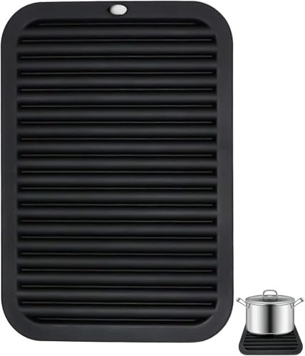 Silikon Untersetzer,Hitzebeständige Matte, 30 x 23 cm Silikon Topfuntersetzer Silikonmatte Hitzebeständig bis 230°C,für Küche, Wohnzimmer,Bad(1Stück,Schwarz)