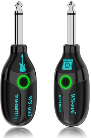 BEEONE 2,4 GHz Mini Wireless Gitarrensystem mit 4 Kanälen, Wiederaufladbarer Audio Wireless Gitarre Transmitter Empfänger für Gitarre Bass E-Instrumente (Schwarz)
