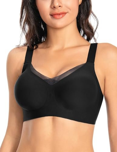 MOEOZLLO Mesh V Ausschnitt BH Damen Ohne Bügel Softschalen Bustier Damen High Elastizität BH Ohne Bügel Mit Zusätzlicher BH-Verlängerung（Schwarz,M