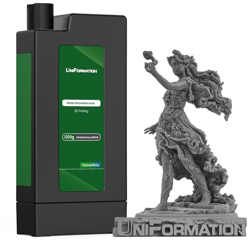 UNIFORMATION 3.6KG GK3 Serie Boxed HD Wasser abwaschbar Harz leicht zu reinigen UV-härtende 3D-Drucker Harz Photopolymer für SLA/LCD/DLP Print HD dunkelgrau