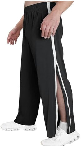 NIULI Reha-Hose for Damen Und Herren – Seitliche Öffnung – Jogginghose Mit Durchgehendem Reißverschluss – Modisch Mit Tasche – Freizeithose(Noir,XL)