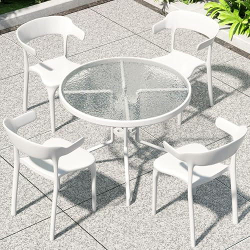 YQMHEZ Runder Empfangstisch fürs Büro, Esstisch-Set for 4 Personen in der Kaffeeküche, kleine Konferenztisch-Sets, Schlichtes Esstisch-Set aus gehärtetem Glas, platzsparend