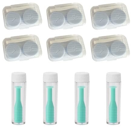 6 Pack Contact Lens Cases and 4 Pieces Silicone Contact Lens Inserter, Portable Travel Lens Remover Lens Suction Holder, Contact Lens Storage Box, Compact Contact Lenses Case Set for Daily Use