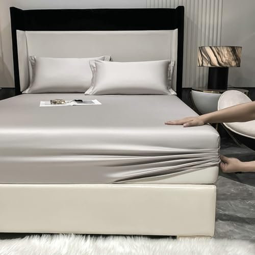 Beydodo Sábana Bajera Ajustable 120 x 200 cm,Bajeras Ajustables Algodón Ropa Cama Color Sólido Bajera Cama Plata Gris