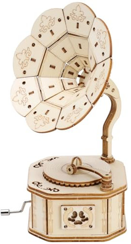 3D Holz Puzzle Hand Gekröpft Gramophone Phonographen Modell, 3D Holz Puzzle-Klassisches Grammophon, Holzpuzzle Erwachsene Modellbausatz für Männer Frauen Geschenkidee