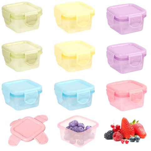 Parastar 10 PCS Small Food Containers with Lids,60 ml Mini Storage Boxes,Stackable Containers Storage 100% BPA-Free,Kitchen Reusable Plastic Containers for Snacks, Yoghurt, Gruit, Freezer(5 Colours)