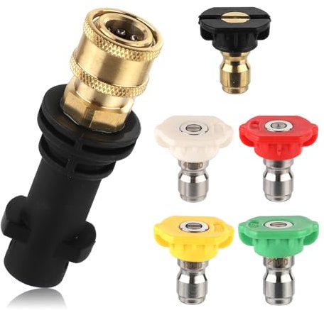 Pressure Washer Adapter, 1/4 Inch High Pressure Cleaning Adapter with 5 Power Washer Spray Nozzle Tips Accessories Quick-Connect Washer Replacement Parts Compatible with Karcher Pressure Washer