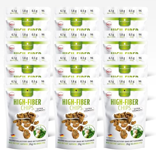 GOLDEN PEANUT Gourmet High-Fiber Chips Dill-Onion Style 12 bolsas de 25 g de fibra, snack de fibra, Omega-3, vegano y sin gluten