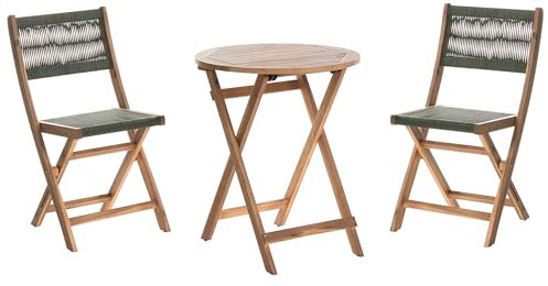 Beliani Bistro Set Akazienholz mit Seilgeflecht grün Klapptisch mit 2 Stühlen Prossedi