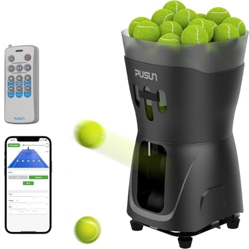 PUSUN Tennisballwerfer für Kinder und Anfänger, Kapazität von mehr als 65 Bällen, doppelte Steuerung per App und Fernbedienung, Akkulaufzeit von 3 bis 5 Stunden