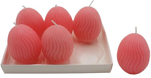 3D Teelicht Osterei, Osterteelicht, Wachskerze Teelicht, Frühlingskerze, Figurenkerze als Osterei geriffelt aus Wachs, Lieferumfang: 6 einzelne Ostereikerzen in pink, L/B/H: 5 x 5 x 6 cm.