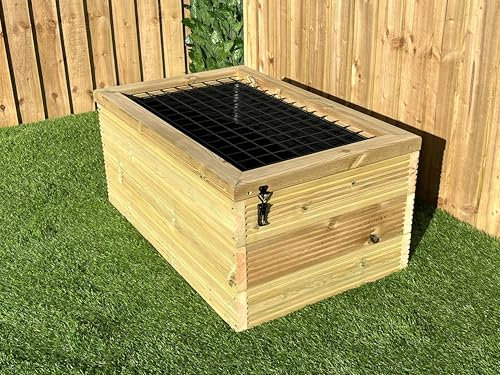Raised Garden Pond With Protection Grill Wooden Decking Water Feature 125L Solid Tub Liner (Protection Grill, Decking With Grooves)