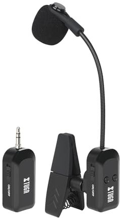 XTUGA Microphone sans Fil pour Saxophone Microphone sans Fil Rechargeable 2.4G pour Instrument, Trompette, Trombone, cuivres, Batterie 6 Heures (KX-721)