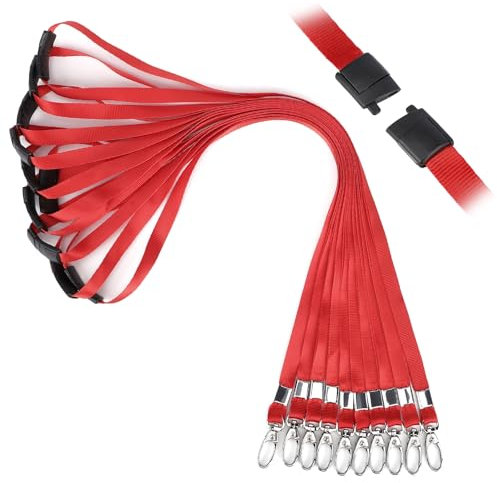 Segus Tour de Cou Porte Clé, 10 Pièces Cordon Clef Cou avec Clip de Sécurité, Cordon Collier pour Protege Carte, Sifflet, Portefeuille (Rouge)