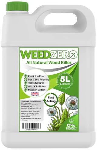 Weedkiller - Natural Ingredients, Pet Friendly, Fast Acting, Kills Weeds & Roots, No Pesticides or Chemicals, Eco Friendly, Made in Britain by WeedZero (5L & 750ml) (5L)