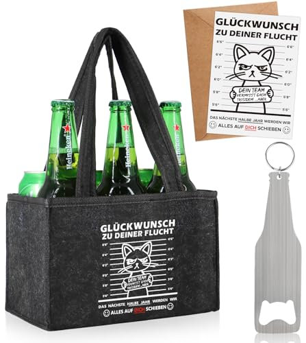 WenmthG Männerhandtasche Bier Filz mit Flaschenöffner und Grußkarte, Flaschentasche Bierträger Flaschenträger für 6 Flaschen Bier Geschenke für Männer Opa Freund Kollegen Nachbarn