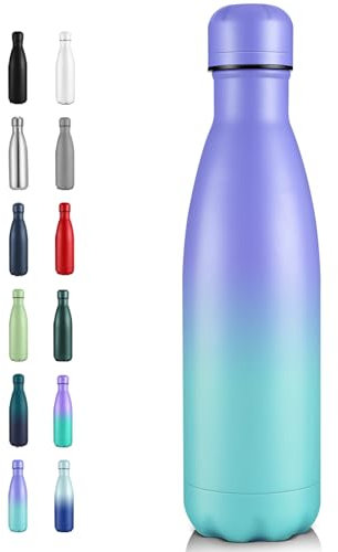 Volhoply 500ml Insulated Stainless Steel Water Bottle, Double Wall Vacuum Flask, Keeps Cold 24h & Hot 12h, Available in Packs of 1 or 4(Purple Blue,1 Pack)