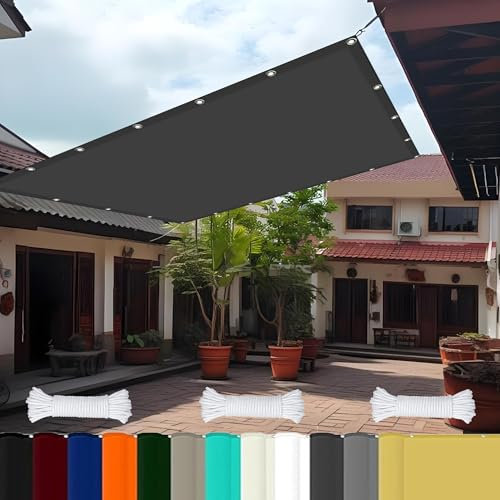 Auvent de terrasse imperméable de 4 x 9 m – Pare-soleil gris foncé avec œillets et corde gratuite pour abris auto, piscines et protection des plantes
