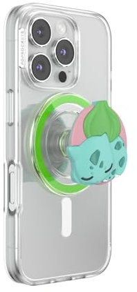 PopSockets Phone Grip for MagSafe with Kickstand, Magnetic Stand, Swappable Top, Secure Hold for iPhone MagSafe Cases, Phone & Tablet Grip, Pokemon Grass Type - PopOut Sleepy Bulbasaur
