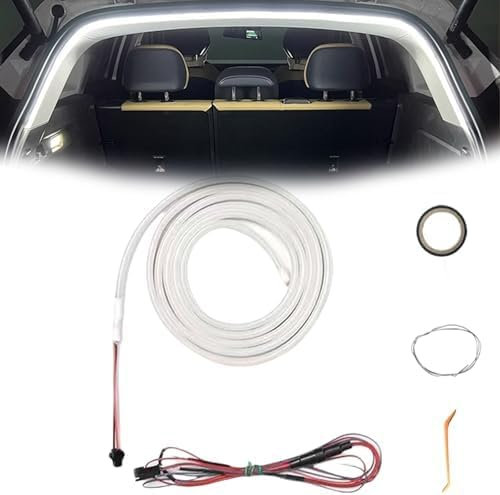 Dynamic Flowing Car Trunk Light Strip, Automatischer Sensor Tail Box Light Strip, Flexible Silikon LED Streifen Licht Für Auto Kofferraum Innenbeleuchtung Dekoration (White 4m)