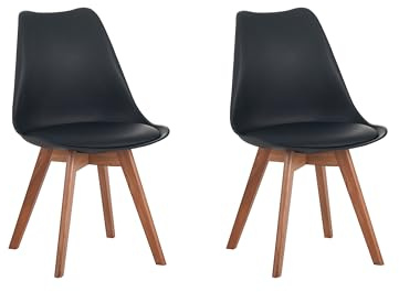 SAM 2er Set Esszimmerstuhl Lovelace, Schwarz, Stuhlbeine Akazienfarben | Sitzschale Kunststoff & Sitzpolster Kunstleder | Massivholz | 49 x 54 x 82 cm | Schalenstuhl skandinavischer Stil
